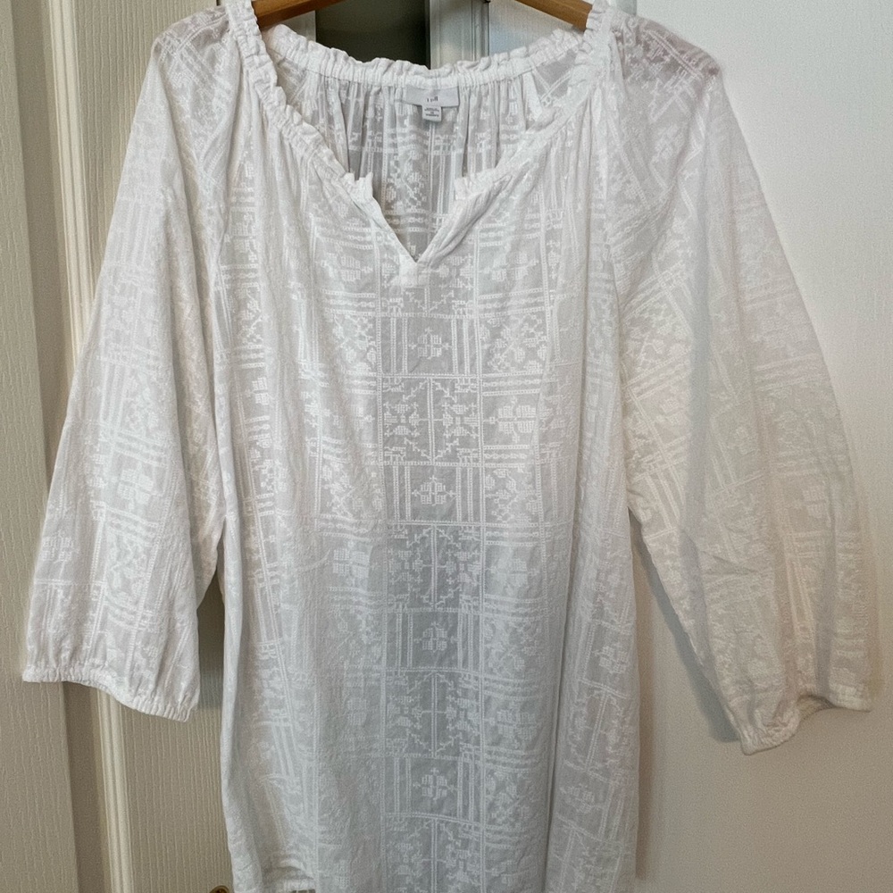 JJill White Sheer Patterned Blouse 3X